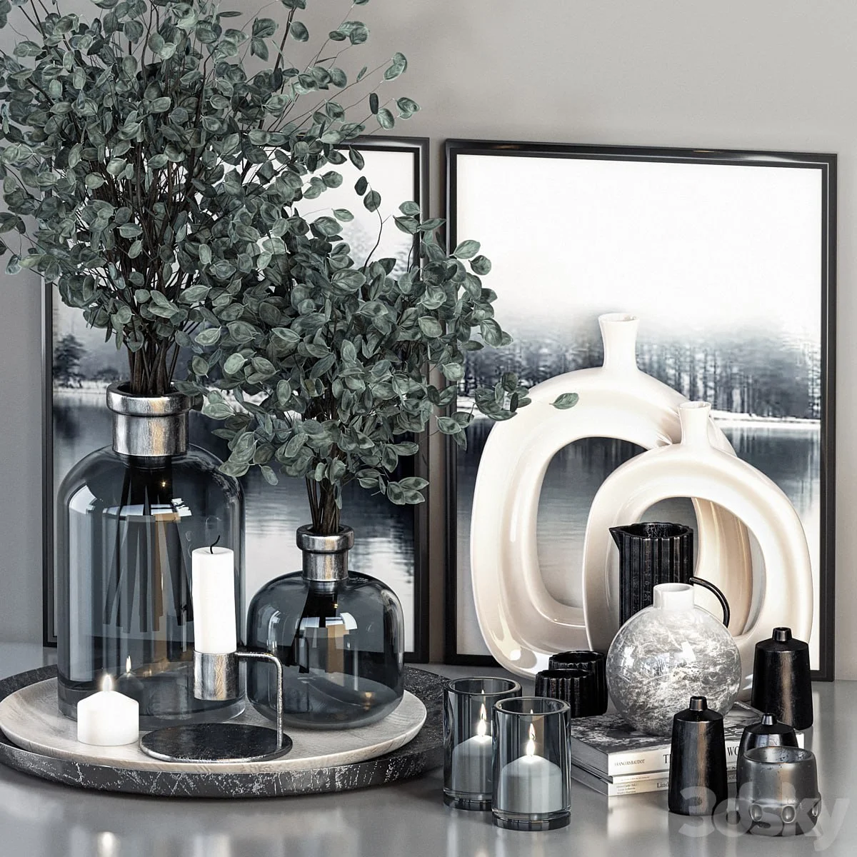 Decorative Set 13 - Dark Blue Glasses and Branches with Picture Frame